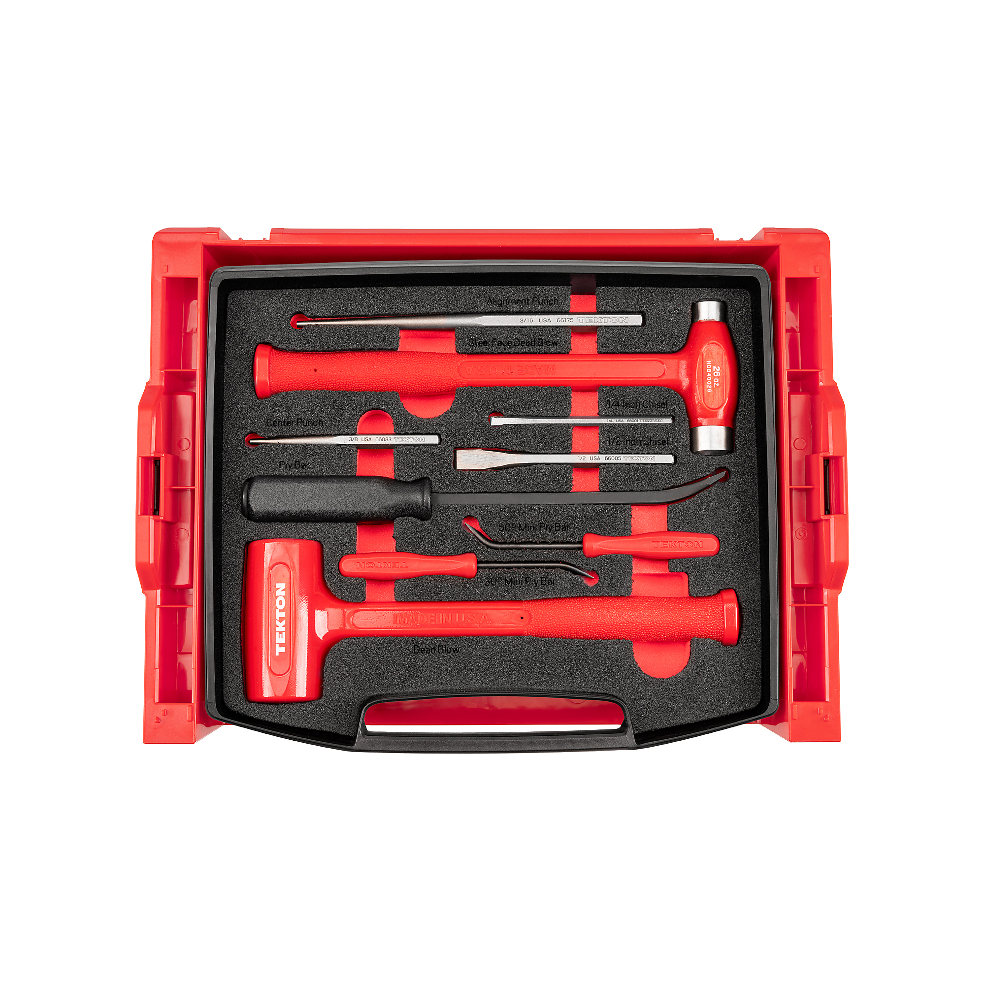 TEKTON Hammers, Pry Bars, Punches, and Chisels Set with Open Top Drawer and Rack (9-Piece) | OLB94701